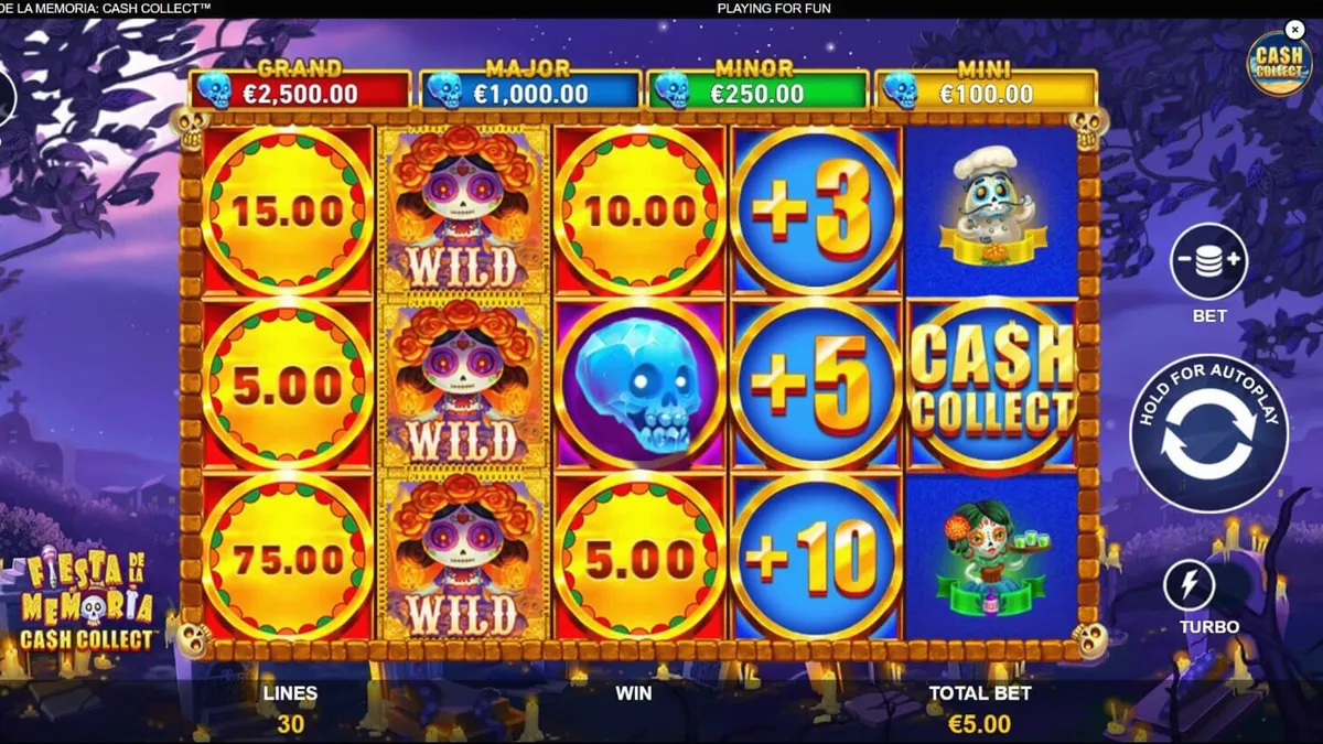 Tampilan visual neon yang meriah dari slot Fiesta de la Memoria Cash Collect